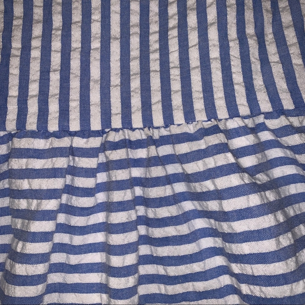 Blue striped seersucker dress ruffle sleeves - Picture 6 of 7